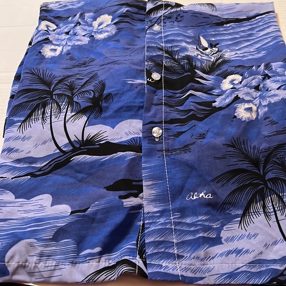 Vintage Han Ton blue palm trees aloha Hawaiian button camp shirt flowers XXL/2XL - Picture 7 of 13